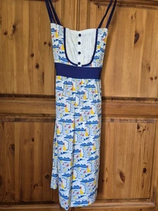 Rare Laura Lees For Topshop Nautical Bib Front Cross Back Strap Dress Size Med - Picture 1 of 9