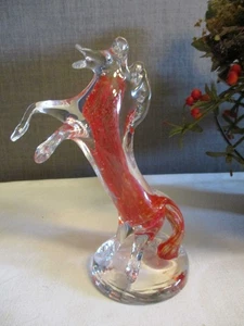 Murano Pferd Glas Klarglas Überfangglas innen rot gesprenkelt - Bild 1 von 8