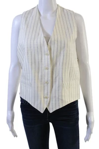 Sandro Unisex beige gestreift V-Ausschnitt Knopf Weste ärmellos 100% Viskose Gr. 36 - Bild 1 von 6