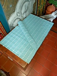 SET OF TWO INDIAN COTTON MIX RUGS / DOOR MATS IN BLUE - OFFER + FREE POSTAGE - Picture 1 of 8