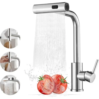 Wasserfall Küchenarmatur Edelstahl ausziehbar mit Brause 360 Grad - Bild 1 von 4