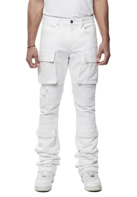 *NUEVO* Pantalones de mezclilla de carga utilitarios apilados con varios bolsillos BLANCOS (JP24143)👍 para hombre Foto 1 de 4