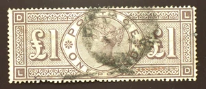 QV 1884 £1 One Pound Brown Lilac Stamp SG185 Letter LD Wmk Crowns Cat £3000 - Picture 1 of 2
