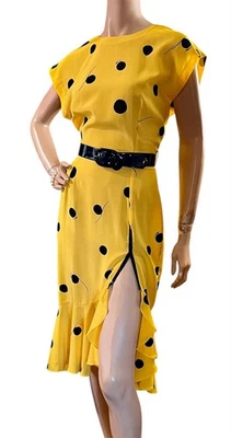 Vestido midi de fiesta de sirena vintage abstracto amarillo de los años 80-90 M Foto 1 de 4