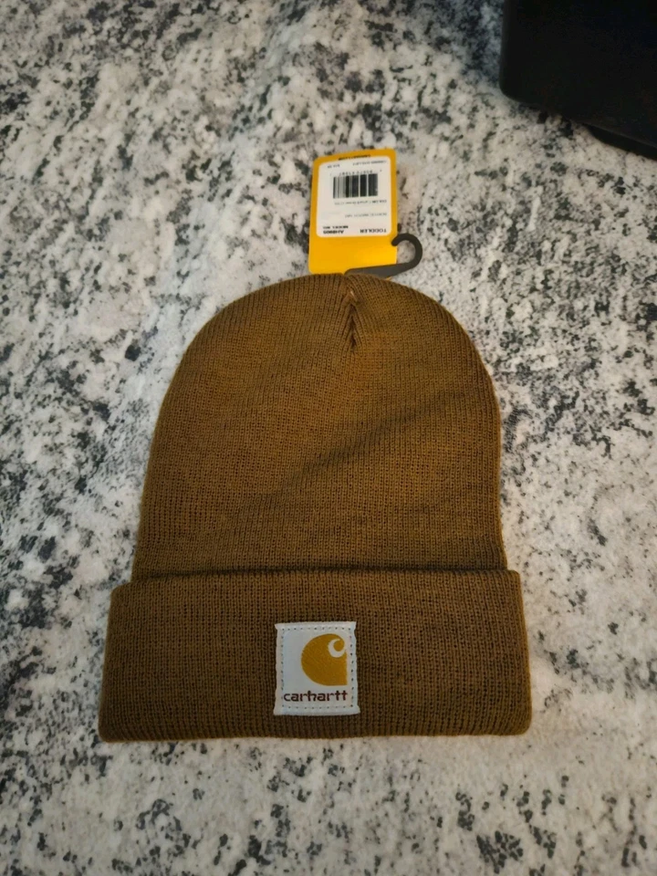 Carhartt 婴幼儿亚克力手表针织铐边无檐帽棕色全新带标签  — 第 1/1 张图片