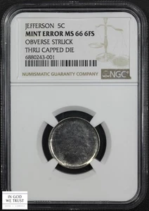ND Capped Die Struck Thru Obverse Mint Error Jefferson Nickel 5C NGC MS 66 6FS - Picture 1 of 5
