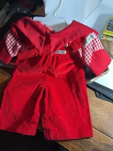 Cabbage Patch Kid Coleco Outfit 1982 mit Hänger rot Rüschen Overall - Bild 1 von 5