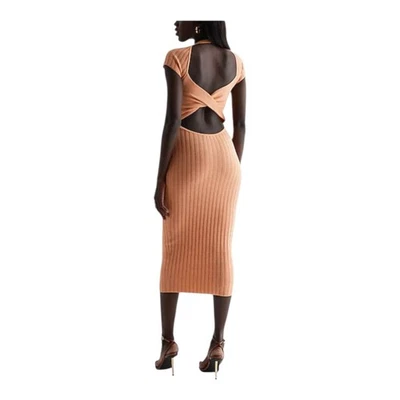 Vestido Suéter Express Acanalado Tejido Midi Medio Abierto Torcido Espalda Femenino  Foto 1 de 4