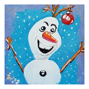 Funny Snowman Original Painting Christmas Gift Art Yandmade Wall Art OOAK - Picture 1 of 22