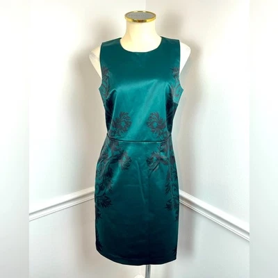 Vestido THE LIMITED verde y negro satinado sin mangas nuevo con etiquetas | Talla 6 Foto 1 de 4