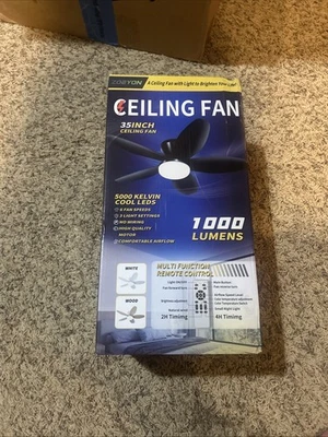 Zoeyon 35” Ceiling Fan with LED Light & Remote – 1000 Lumens – New in Box - Image 1 of 4