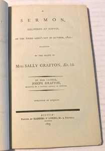 JOSEPH GRAFTON 1802 SERMON DELIVERED AT NEWTON on death of his 12 yo daughter - Imagen 1 de 3