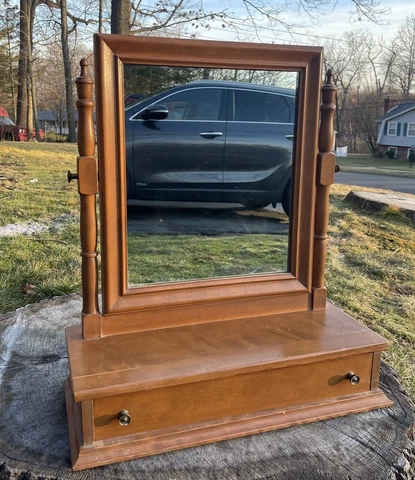 Vtg. Ethan Allen Baumritter Cheval Dresser Top Vanity Shaving Mirror w/Drawer Cover