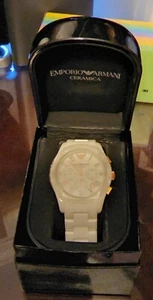 NEW IN BOX EMPORIO ARMANI Ceramica White AR1416 Quartz analog watch women's - Picture 1 of 3