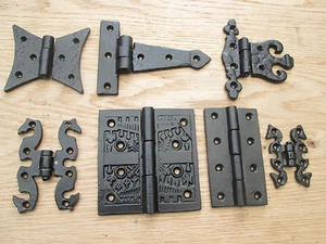 1 pair CAST IRON BLACK ANTIQUE  KITCHEN CABINET CUPBOARD DOOR GATE HINGES - Picture 1 of 16