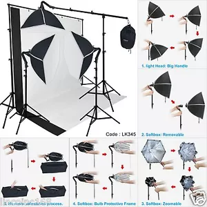 Photography Studio Lighting Softbox Photo Light Muslin Backdrop Stand Kit - Picture 1 of 7