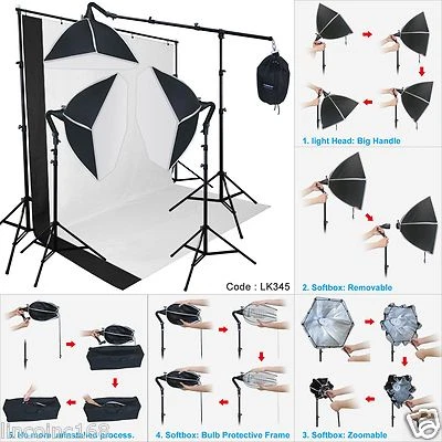 Photography Studio Lighting Softbox Photo Light Muslin Backdrop Stand Kit - Image 1 of 4