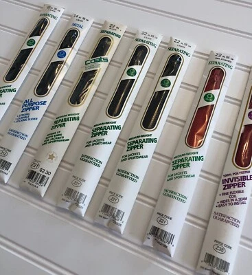 Lot of 7 vtg COATS & CLARK Zippers NIP Separating, Metal, Invisible, Black, Red - Image 1 of 4