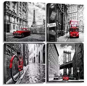 Black and White Framed Canvas Wall Art Modern City Wall Decor for Living Room... - Picture 1 of 9