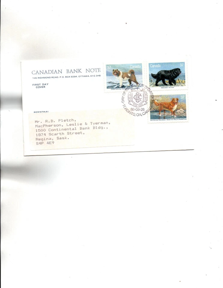 Sc#1218 to 1220 dogs    FDC CANADIAN BANK NOTE Co. cachet - Image 1 of 1