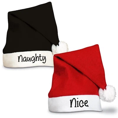 EBUYGB Red Black Christmas Party Headwear Naughty or Nice Santa Hat Xmas Staff Party