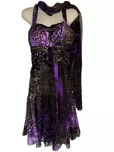 DIANE FREIS Dress & Scarf, Animal Print, Purple & Brown Excellent Cond. 14 UK - Foto 1 di 9
