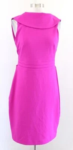 Belle Badgley Mischka Fuschia Foldover Collar Cutout Back Tie Waist Dress Sz 10 - Picture 1 of 5