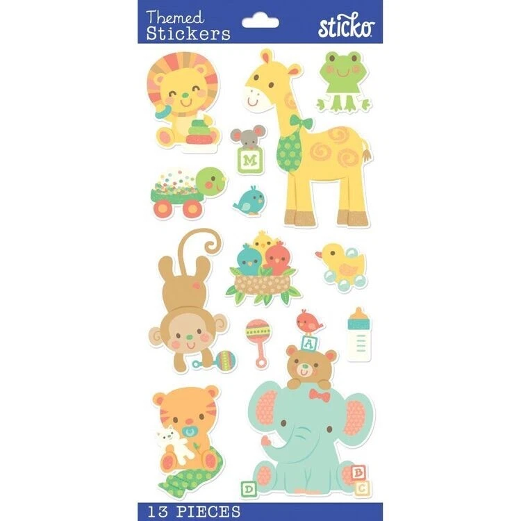 Sticko Cutesy Baby Jungle Animals Stickers Planner Crafts Scrapbook Shower - Image 1 of 1