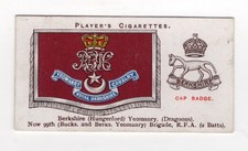 Players Drum Banners & Cap Badges 1924 #39 Berkshire Hungerford Yeomanry Dragoon