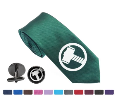 Thor Symbol Men Woven Skinny Groom 2.5" Party Tie Necktie Cufflink Cuff Link - Image 1 of 3