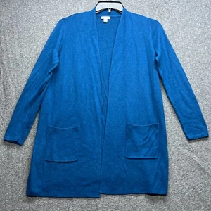 J Jill Sweater Womens Small Blue Open Front Long Cardigan Wool Silk Blend Pocket - Picture 1 of 8