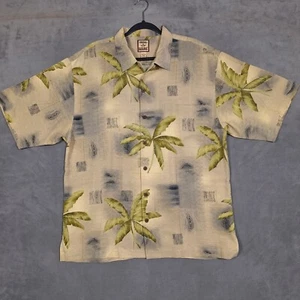 Tommy Bahama Hombres Camisa Hawaiana Grande Amarilla Seda Palmera Lazo Cuello Campamento - Imagen 1 de 9
