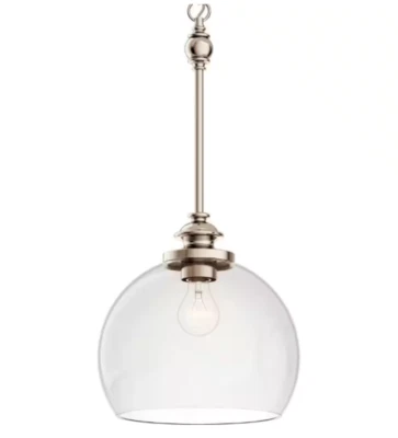 KICHLER Lecelles Polished Nickel Globe Kitchen Pendant Light w/Clear Glass Shade - Image 1 of 4