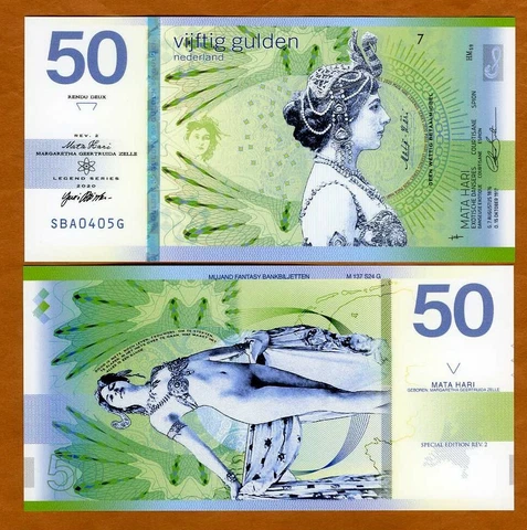 Netherlands, 50 Gulden, Private Issue Polymer, 2020 Mata Hari, Type 2 Cover
