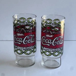 Vintage Coca Cola Gläser XL Tumbler Buntglas Tiffany Stil 7" Neuwertig 28 Oz - Bild 1 von 8