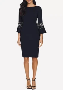Calvin Klein Women's Embellished Pearl Bell Sleeve Sheath Dress Sz 2 NWT $139 - Picture 1 of 6