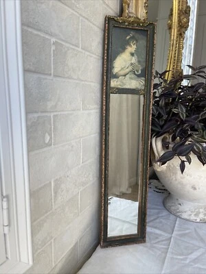Antique Victorian Mirror / Gold Wood Long Mirror / Vintage Narrow Accent Mirror - Image 1 of 4