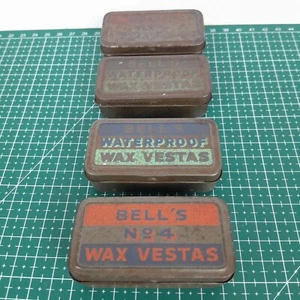 Vintage Bells Waterproof Wax Vestas Tins X 4 - Picture 1 of 12