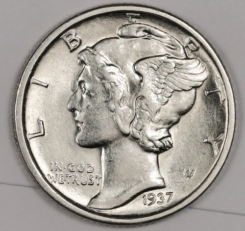 1937-s Mercury Head Dime.   BU.  Inventory I.   177015 Cover