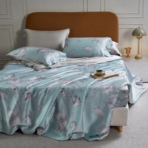 Luxury Bedding Set 4pcs 100 Nature Silk Quilt Cover Fitted Sheet 2 Pillowcases - Picture 1 of 60