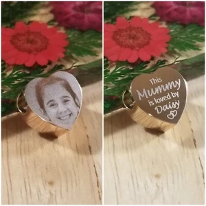 Roségold Foto Herz Charm graviert, personalisiertes Geschenk Weihnachten, Geburtstag, Frauen - Bild 1 von 4