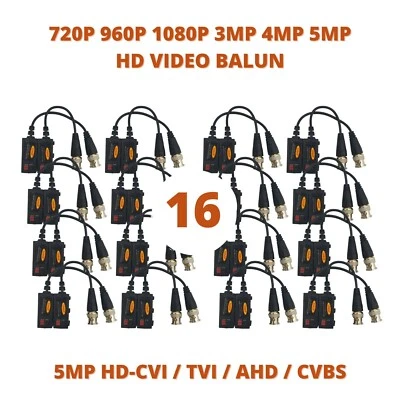 16 Pairs 5MP AHD TVI CVI Analog Passive Video Balun HD Transceiver Transmitter - Image 1 of 4