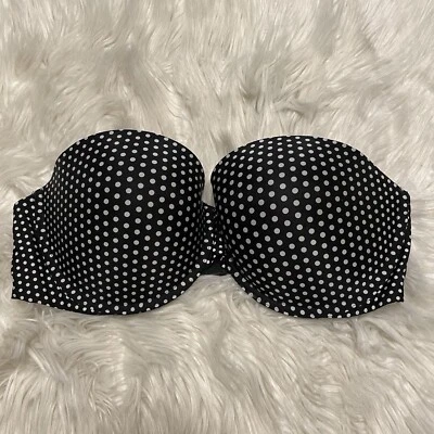 Victorias Secret 38D Bra Black Strapless Underwire Back Closure Polka Dot Padded - Image 1 of 4