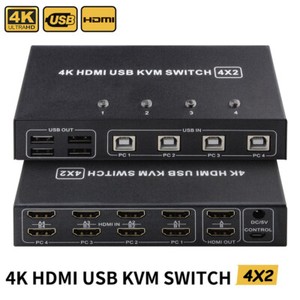 4 Port HDMI USB KVM Switch 4X2 4K@60Hz Switcher Dual Monitor 4 Computer Keyboard