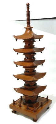 Pagoda japonesa de cinco pisos adorno de madera H19,7 pulgadas 42,3 oz interior retro FS Foto 1 de 4