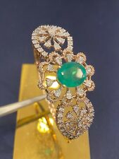 Pave 5.65 TCW Round Brilliant Cut Diamonds Emerald Bangle Bracelet In 14K Gold