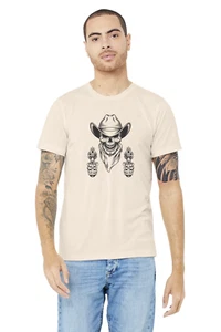 Vintage Skull in Cowboy Hat Men's Jersey Short Sleeve Tee - Picture 1 of 4