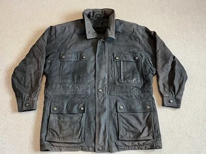 Timberland Vintage Black Heavy Leather Jacket Biker Racer Lined Jacket - L - Picture 1 of 24