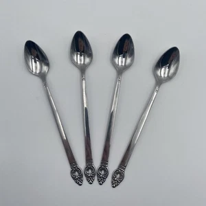 1881 Rogers Stainless Oneida Ltd DANISH COURT Iced Tea Spoons Set of 4 Flatware - Picture 1 of 9