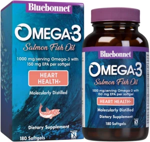 Bluebonnet Natural Omega-3 Salmon Oil Softgels, 180 Count, White - Picture 1 of 12